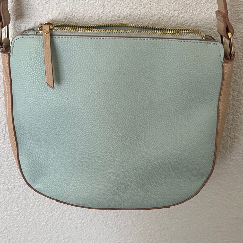 Nanette Lepore Teal and Beige Leather Handbag cross body NWOT - Picture 9 of 10